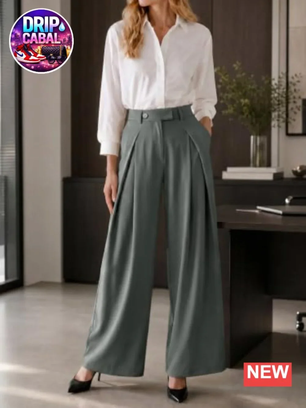 Wide Leg Pleated High Waisted Trousers Dressy Pants Loose Fit Business Casual